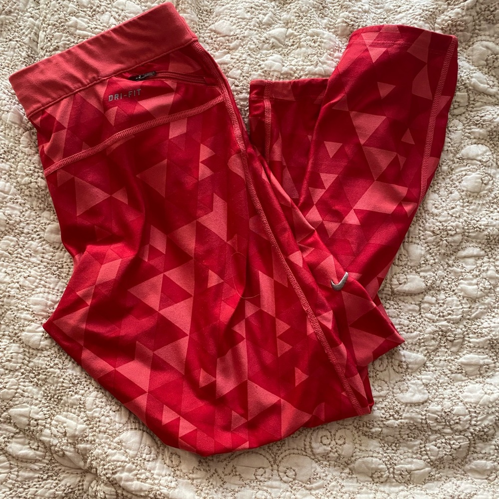 Nike Red Checkered Dri-Fit Capri Leggings